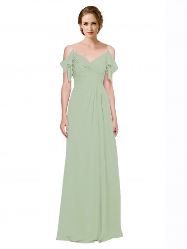 Chiffon Fora do Ombro Sem Mangas Lombar Comprimento Chão Linha A Vestidos de Madrinha Baratos
