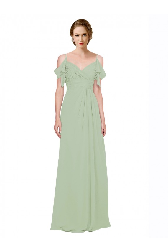 Chiffon Fora do Ombro Sem Mangas Lombar Comprimento Chão Linha A Vestidos de Madrinha Baratos