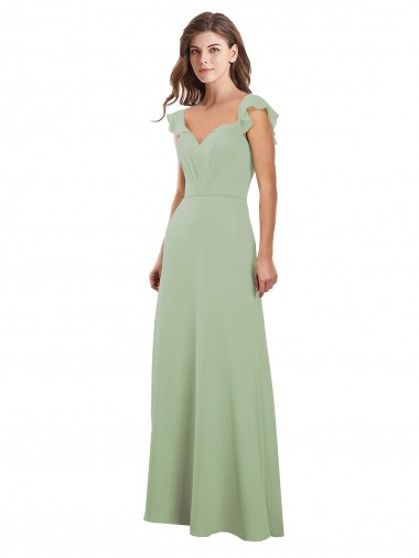 Chiffon Amor Mangas Curtas Lombar Comprimento Chão Vestidos de Madrinha Baratos