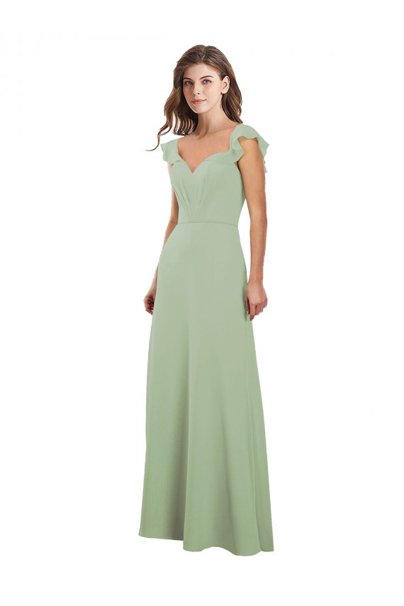 Chiffon Amor Mangas Curtas Lombar Comprimento Chão Vestidos de Madrinha Baratos
