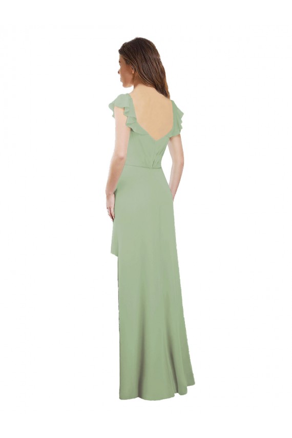 Chiffon Amor Mangas Curtas Lombar Comprimento Chão Vestidos de Madrinha Baratos