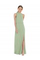 Chiffon Decote Alto Sem Mangas Comprimento Chão Fumo Verde Longo Vestidos de Madrinha Baratos