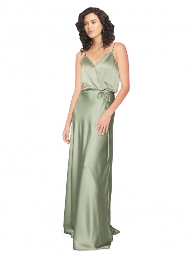 Cetim Sedoso Decote V Sem Mangas Costas em V Comprimento Chão Vestidos de Madrinha / Vestidos de Noite Baratos