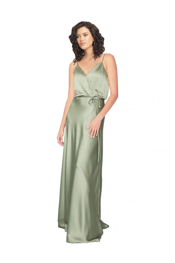Cetim Sedoso Decote V Sem Mangas Costas em V Comprimento Chão Vestidos de Madrinha / Vestidos de Noite Baratos