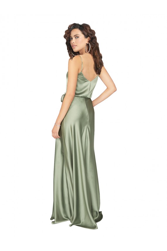 Cetim Sedoso Decote V Sem Mangas Costas em V Comprimento Chão Vestidos de Madrinha / Vestidos de Noite Baratos