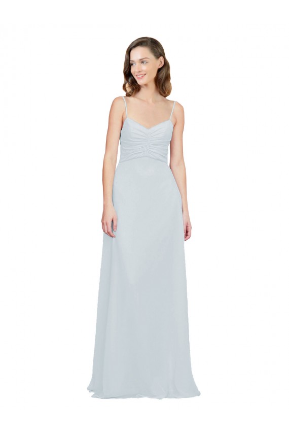 Chiffon Alças finas Sem Mangas Comprimento Chão Geada Linha A Vestidos de Madrinha Baratos