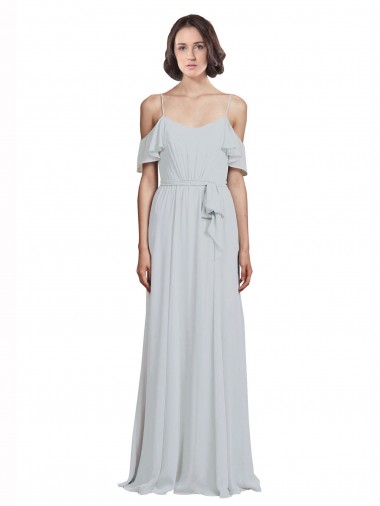 Chiffon Fora do Ombro Sem Mangas Comprimento Chão Geada Linha A Vestidos de Madrinha Baratos