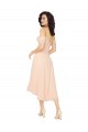 Chiffon Decote Quadrado Ombro Frio Lombar Comprimento Midi Vestidos de Madrinha Baratos