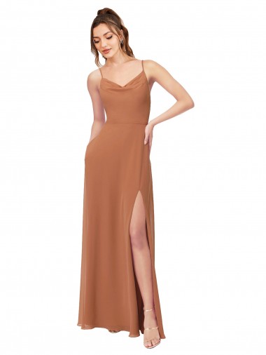 Chiffon Decote Capuz Sem Mangas Lombar Comprimento Chão Vestidos de Madrinha Baratos