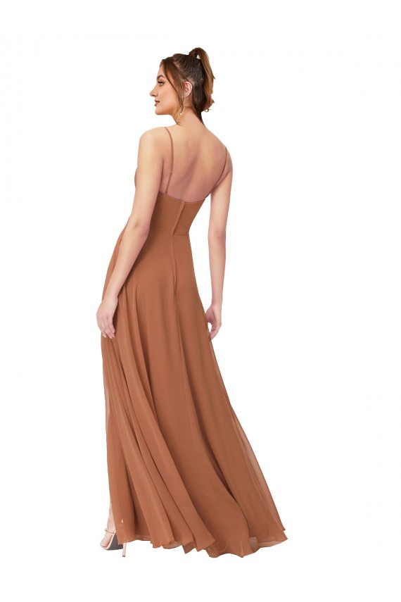 Chiffon Decote Capuz Sem Mangas Lombar Comprimento Chão Vestidos de Madrinha Baratos