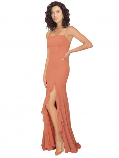 Chiffon Decote Quadrado Sem Mangas Costas em V Comprimento Chão Vestidos de Madrinha Baratos