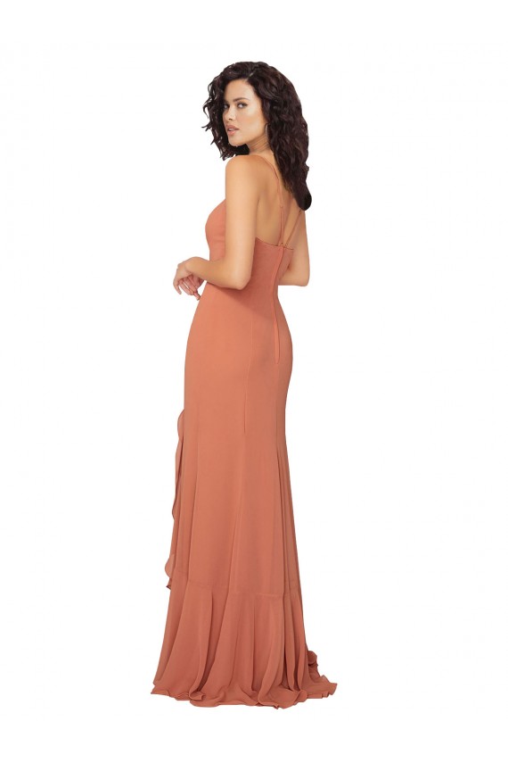 Chiffon Decote Quadrado Sem Mangas Costas em V Comprimento Chão Vestidos de Madrinha Baratos