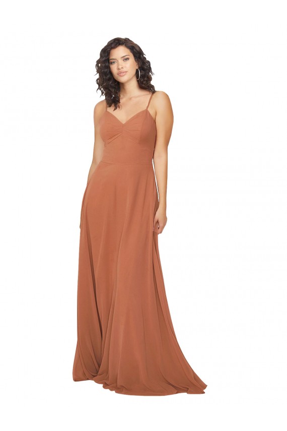 Chiffon Decote V Sem Mangas Buraco da fechadura Comprimento Chão Jacarandá Longo Vestidos de Madrinha Baratos