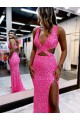 Lantejoulas Veludo Decote V Sem Mangas Comboio Varredela Bainha Vestido de Festa / Vestido de Madrinha Baratos
