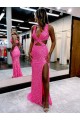 Lantejoulas Veludo Decote V Sem Mangas Comboio Varredela Bainha Vestido de Festa / Vestido de Madrinha Baratos