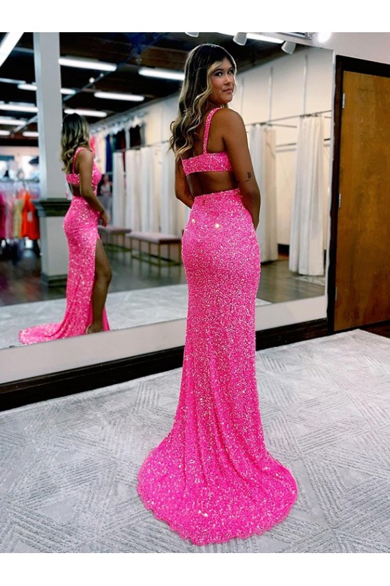 Lantejoulas Veludo Decote V Sem Mangas Comboio Varredela Bainha Vestido de Festa / Vestido de Madrinha Baratos