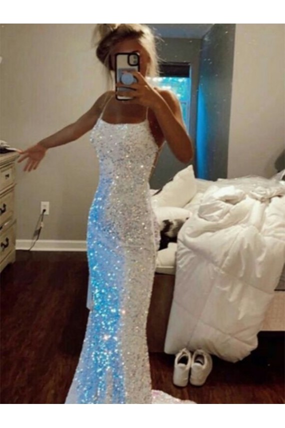 Lantejoulas Veludo Alças finas Sem Mangas Comboio Varredela Bainha Vestidos de Festa Baratos