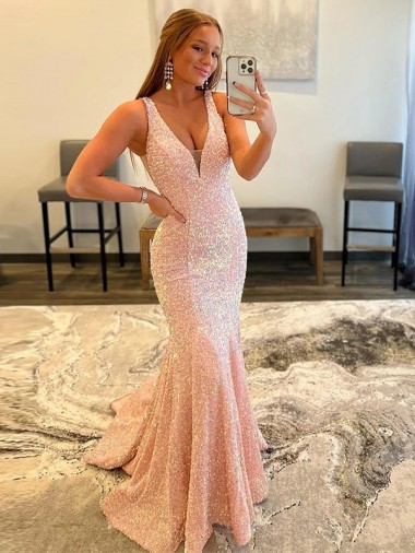Lantejoulas Veludo Decote V Sem Mangas Comboio Varredela Vestido de Festa Baratos
