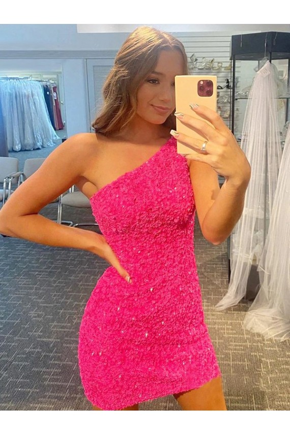 Lantejoulas Veludo Um Ombro Sem Mangas Curto Vestidos de Festa / Vestidos Formais Baratos