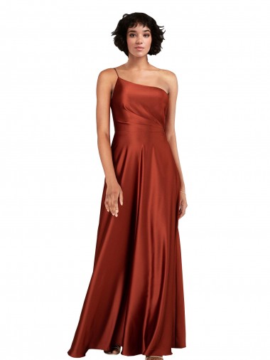 Cetim Sedoso Um Ombro Sem Mangas Comprimento Chão Linha A Vestidos de Madrinha / Vestidos de Noite / Vestidos de Festa Baratos