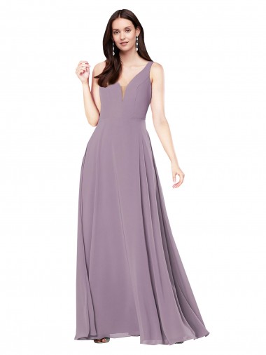 Chiffon Decote V Sem Mangas Costas em V Comprimento Chão Vestidos de Madrinha / Vestidos de Noite Baratos