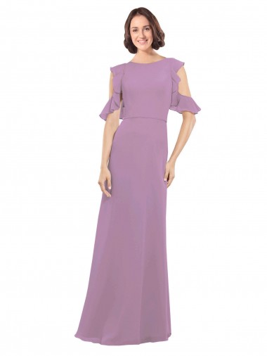 Chiffon Decote Alto Ombro Frio Criss Cruz Comprimento Chão Vestidos de Madrinha Baratos