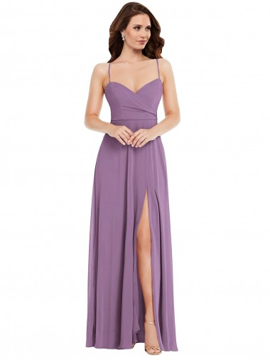 Chiffon Alças finas Sem Mangas Lombar Comprimento Chão Vestidos de Madrinha Baratos