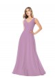 Chiffon Decote V Sem Mangas Comprimento Chão Lavanda Escura Linha A Vestidos de Madrinha Baratos