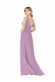 Chiffon Decote V Sem Mangas Comprimento Chão Lavanda Escura Linha A Vestidos de Madrinha Baratos