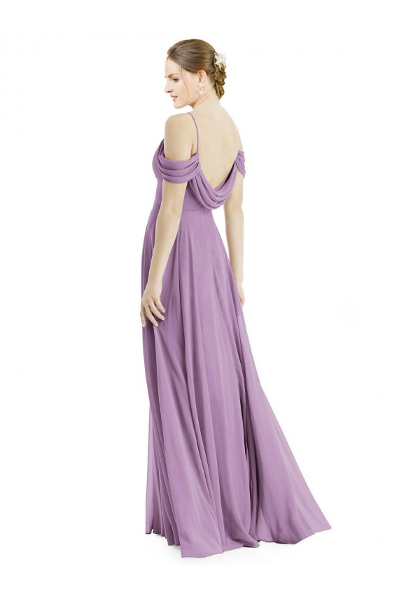Chiffon Fora do Ombro Sem Mangas Lombar Comprimento Chão Linha A Longo Vestidos de Madrinha Baratos
