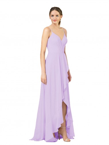 Chiffon Decote V Sem Mangas Abrir de volta Comprimento Chão Alto Baixo, Vestidos de Madrinha Baratos