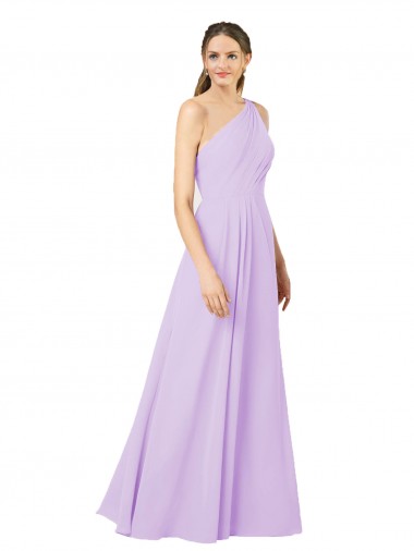 Chiffon Um Ombro Sem Mangas Comprimento Chão Bainha Vestidos de Madrinha / Vestidos de Noite Baratos