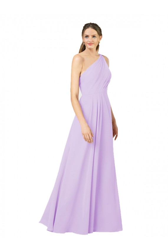 Chiffon Um Ombro Sem Mangas Comprimento Chão Bainha Vestidos de Madrinha / Vestidos de Noite Baratos