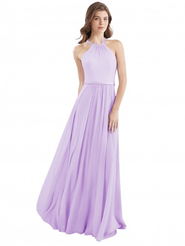 Chiffon Cabeçada Sem Mangas Comprimento Chão Linha A Vestido de Madrinha Baratos