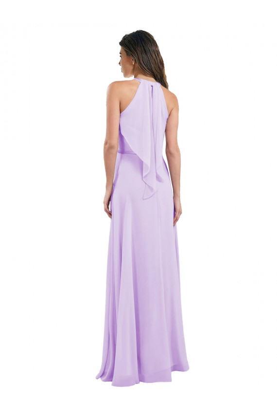Chiffon Cabeçada Sem Mangas Comprimento Chão Linha A Vestido de Madrinha Baratos