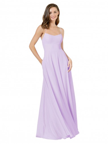 Chiffon Alças finas Sem Mangas Comprimento Chão Lilás Linha A Vestidos de Madrinha Baratos