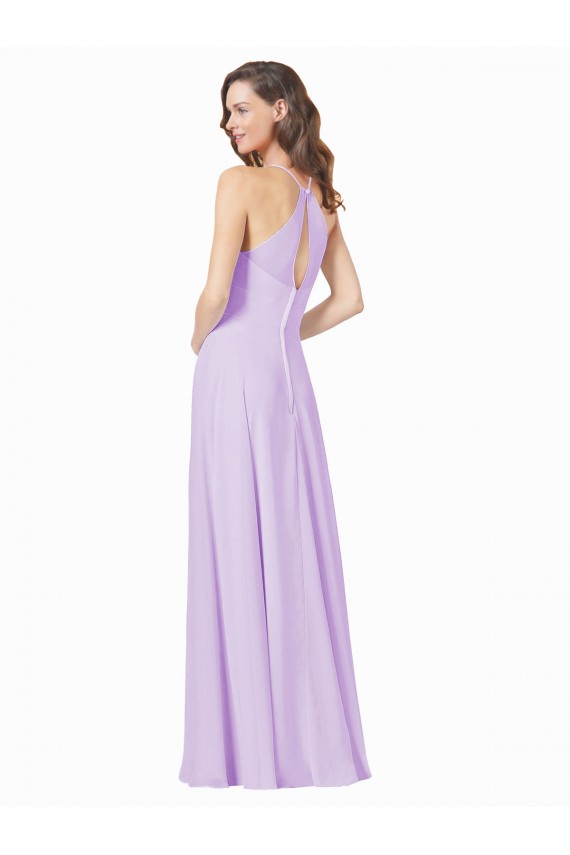 Chiffon Alças finas Sem Mangas Comprimento Chão Lilás Linha A Vestidos de Madrinha Baratos