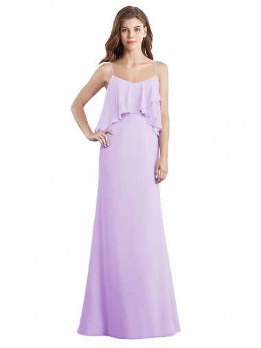 Chiffon Alças finas Sem Mangas Lombar Comprimento Chão Lilás Linha A Vestidos de Madrinha Baratos
