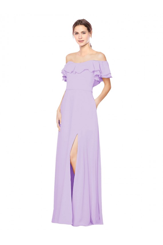 Chiffon Fora do Ombro Sem Mangas Lombar Comprimento Chão Lilás Vestidos de Madrinha Baratos