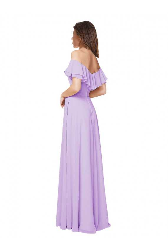 Chiffon Fora do Ombro Sem Mangas Lombar Comprimento Chão Lilás Vestidos de Madrinha Baratos