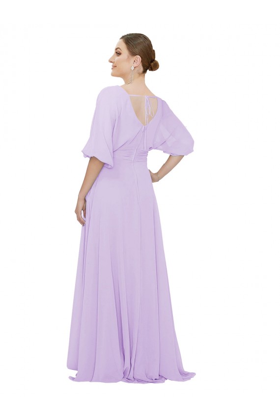 Chiffon Decote V Mangas 1/2 Lombar Comprimento Chão Vestidos de Madrinha Baratos