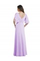 Chiffon Decote V Mangas Esvoaçantes, Mangas Divididas Costas em V Comprimento Chão Linha A Vestidos de Madrinha Baratos