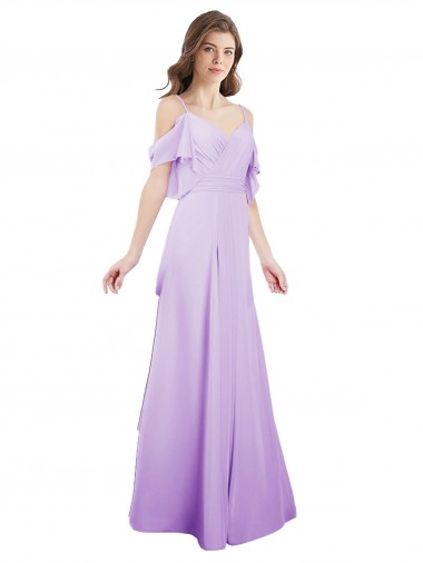 Chiffon Fora do Ombro Ombro Frio Comprimento Chão Vestidos de Madrinha Baratos