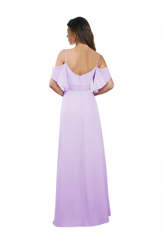 Chiffon Fora do Ombro Ombro Frio Comprimento Chão Vestidos de Madrinha Baratos