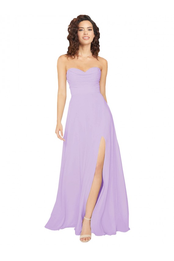 Chiffon Amor Sem Mangas Lombar Comprimento Chão Linha A Vestidos de Festa / Vestidos de Madrinha Baratos
