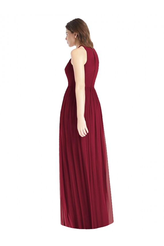 Chiffon Cabeçada Sem Mangas Comprimento Chão Vestidos de Madrinha / Vestidos Formais Baratos