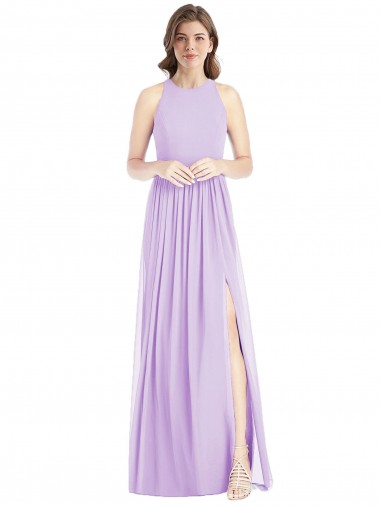 Chiffon Cabeçada Sem Mangas Comprimento Chão Vestidos de Madrinha / Vestidos Formais Baratos