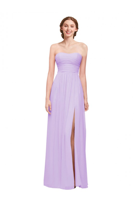 Chiffon Amor Sem Mangas Comprimento Chão Linha A Vestidos de Madrinha Baratos