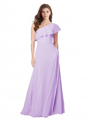 Chiffon Um Ombro Sem Mangas Comprimento Chão Longo Linha A Vestido de Festa / Vestido de Madrinha Baratos