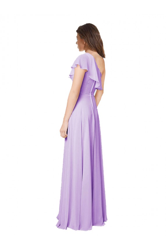 Chiffon Um Ombro Sem Mangas Comprimento Chão Longo Linha A Vestido de Festa / Vestido de Madrinha Baratos